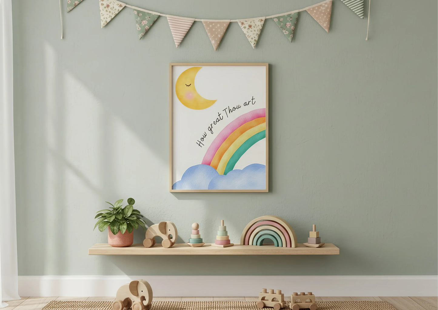 How Great Thou Art | Rainbow Christian Nursery Print | Baptism Gift