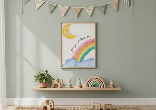 How Great Thou Art | Rainbow Christian Nursery Print | Baptism Gift