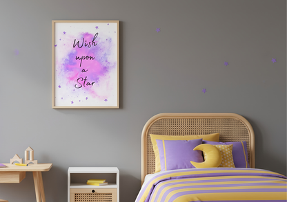 Wish Upon a Star Nursery Print | Purple Galaxy Wall Art | Magical Kids Room Decor | Digital Download