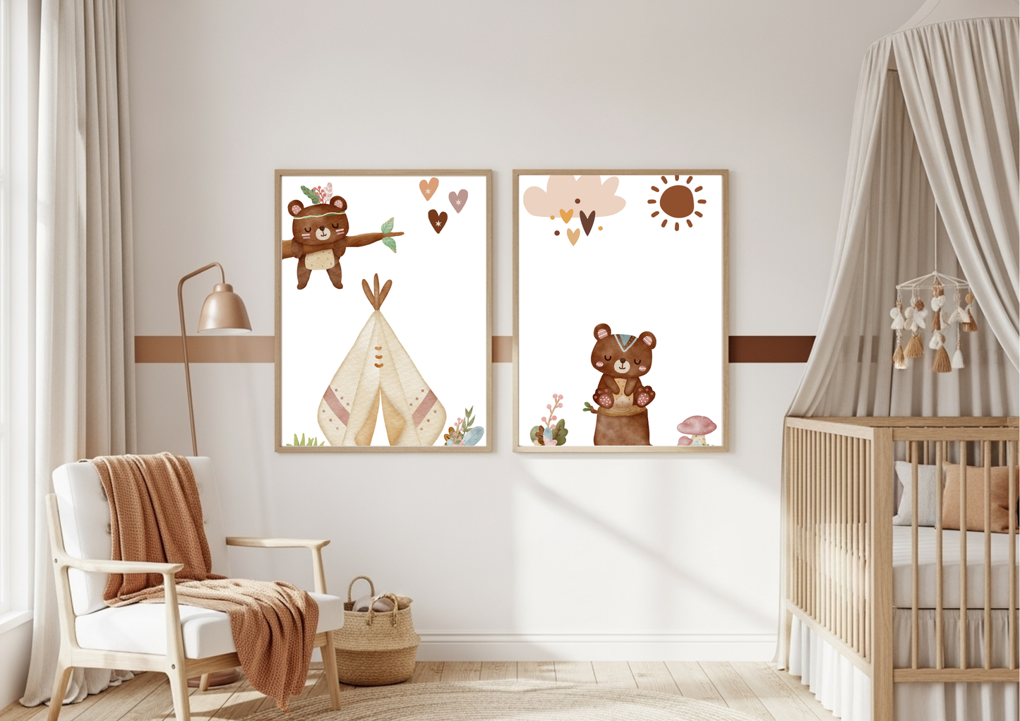 Aztec Bear Nursery Prints (Set of 2) | Tribal Woodland Wall Art | Gender Neutral