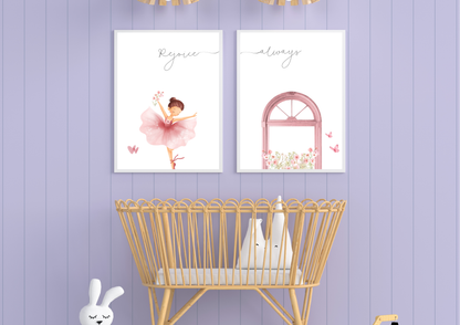 Christian Ballerina Nursery Art | Rejoice Always Set | Set of 2