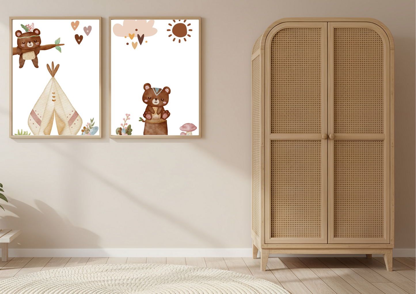 Aztec Bear Nursery Prints (Set of 2) | Tribal Woodland Wall Art | Gender Neutral
