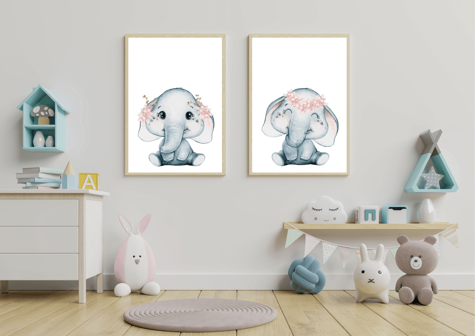 Set of two elephant nursery prints