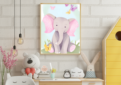 Baby Elephant Nursery Wall Art | Digital Download | Pink & Gray Elephant Decor
