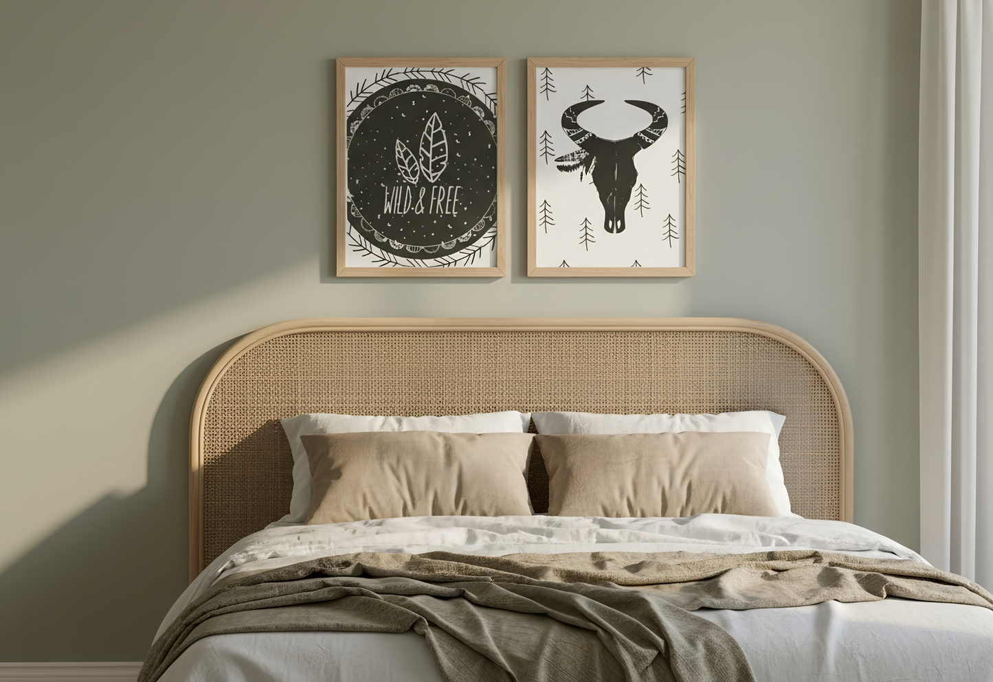 Wild & Free Tribal Nursery Art | Bull Skull & Feathers | Digital Set