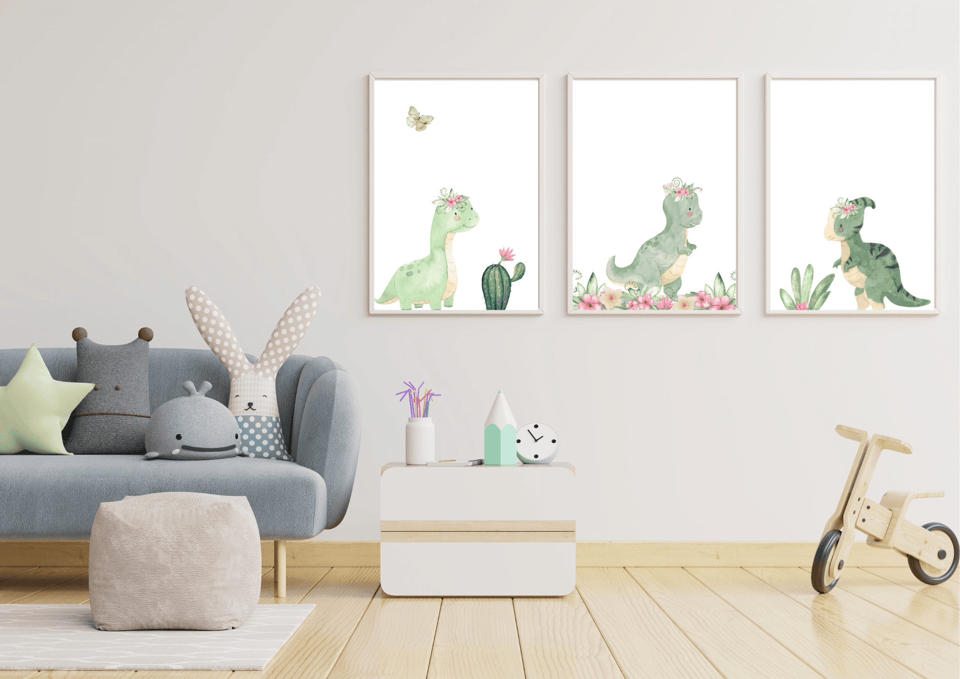Set  of three dinosaur nursery prints