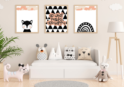 Minimalist Monochrome Scandi Nursery Wall Art Prints - Set of 3 Digital Downloads