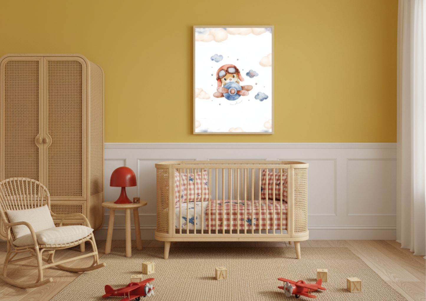 Pilot Airplane Nursery Print | Squirrel Baby Wall Art | Aviator Kids Room Decor