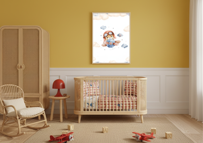 Pilot Airplane Nursery Print | Squirrel Baby Wall Art | Aviator Kids Room Decor