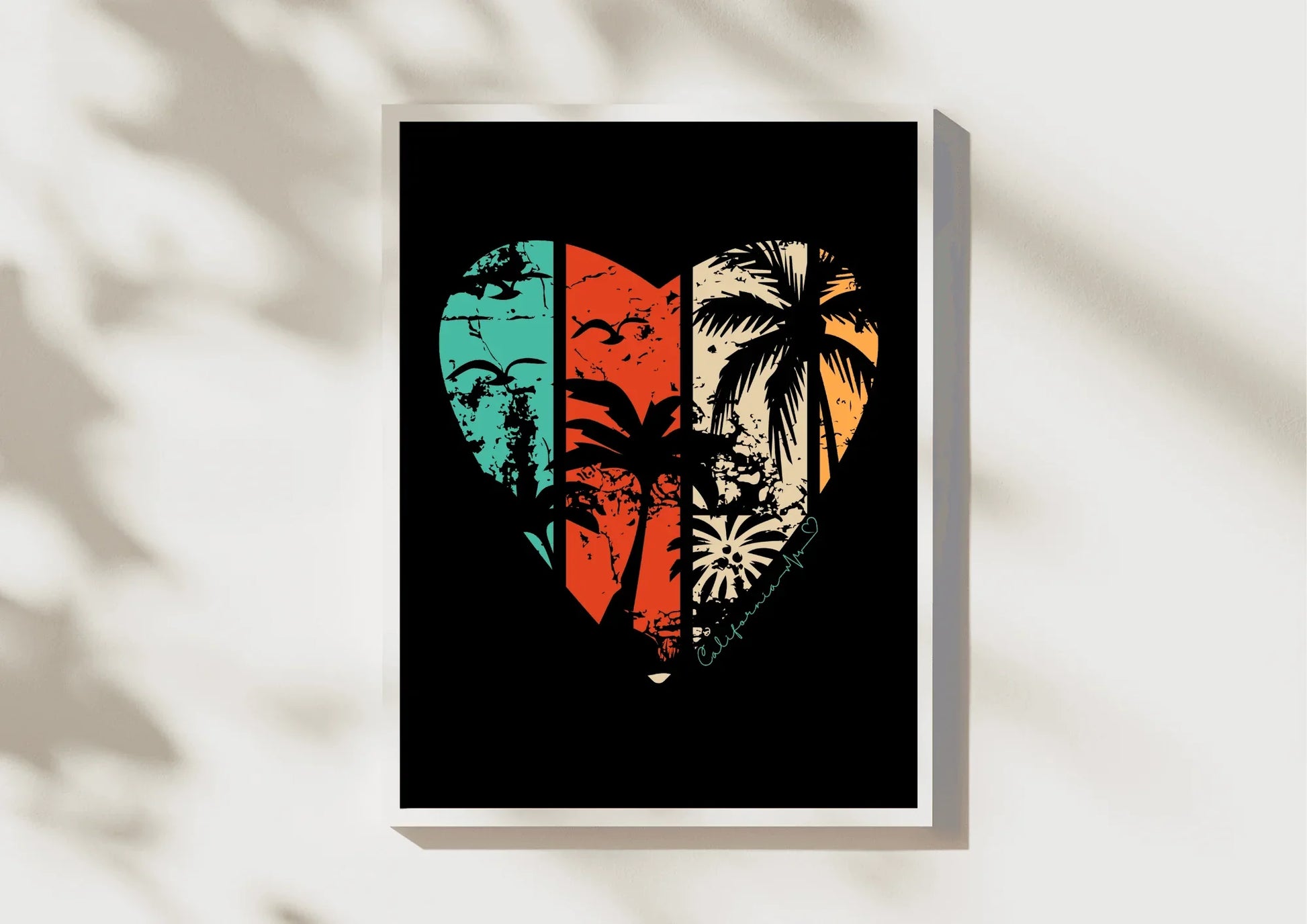 Framed artwork with tropical design on a light background