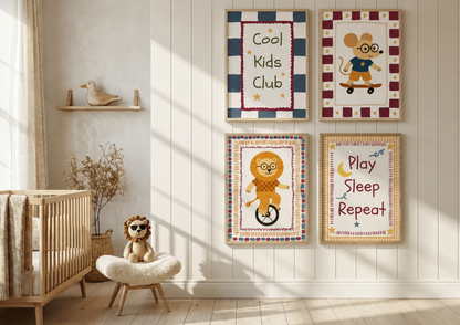 Nursery Wall Art Set | Retro Kids Prints | Playroom Decor Digital Download