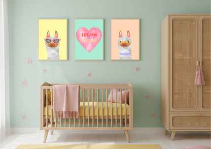 Llama Nursery Wall Art | Follow Your Heart | Girls Room Decor | Set Of 3