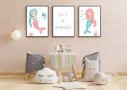 Set of three mermaid nursery prints