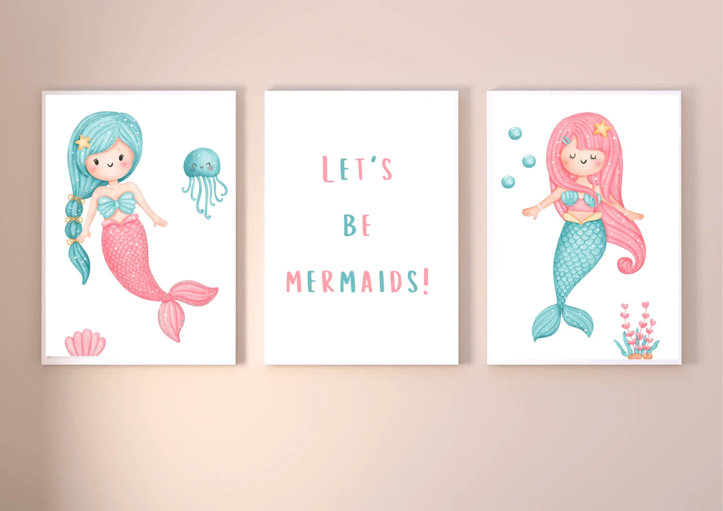 Set of three mermaid nursery prints