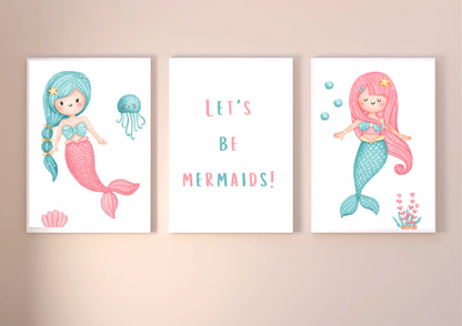 Set of three mermaid nursery prints