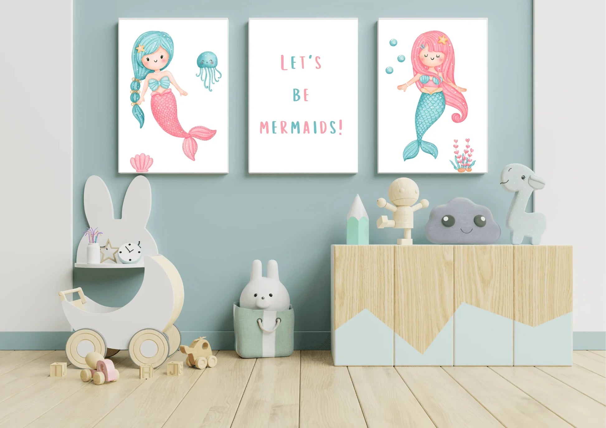 Set of three mermaid nursery prints