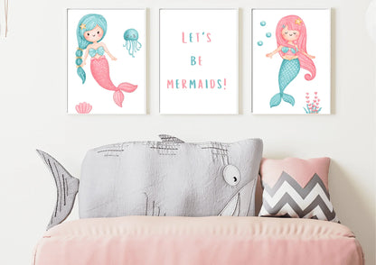 Set of three mermaid nursery prints