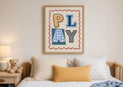 Nursery Wall Art | Play Typography Print | Modern Kids Decor