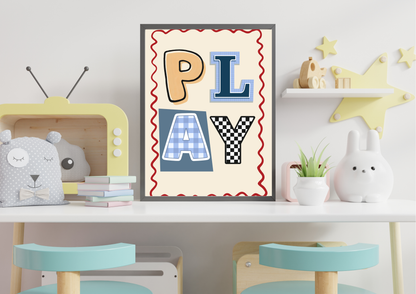 Nursery Wall Art | Play Typography Print | Modern Kids Decor