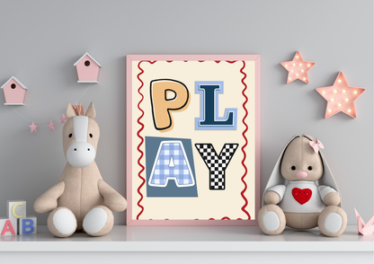 Nursery Wall Art | Play Typography Print | Modern Kids Decor
