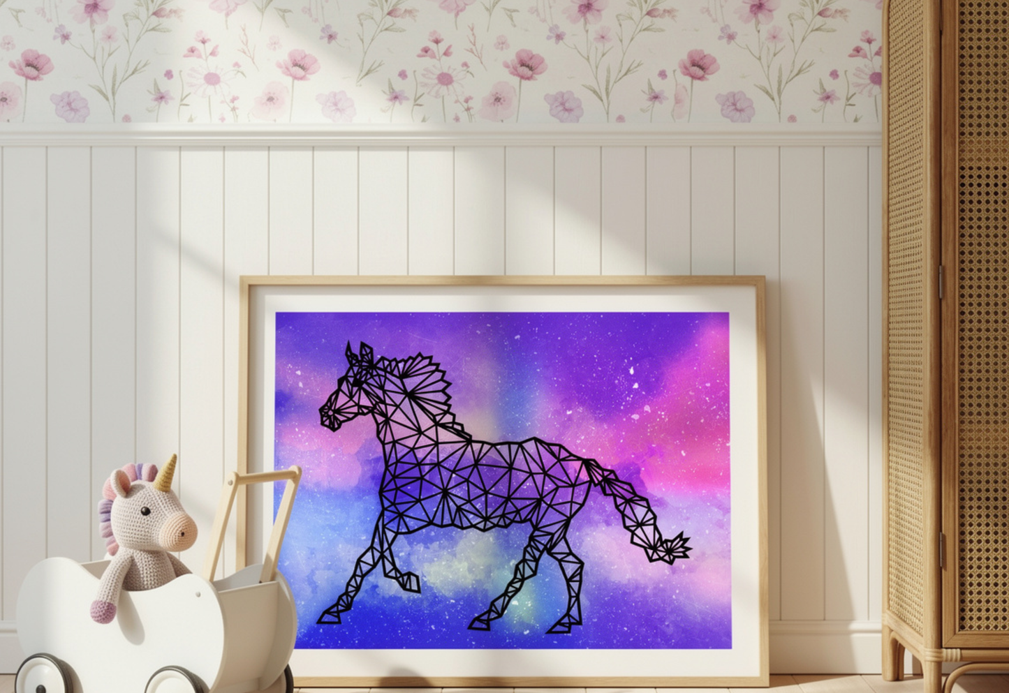 Geometric unicorn nursery art | Galaxy animal print | Kids wall decor