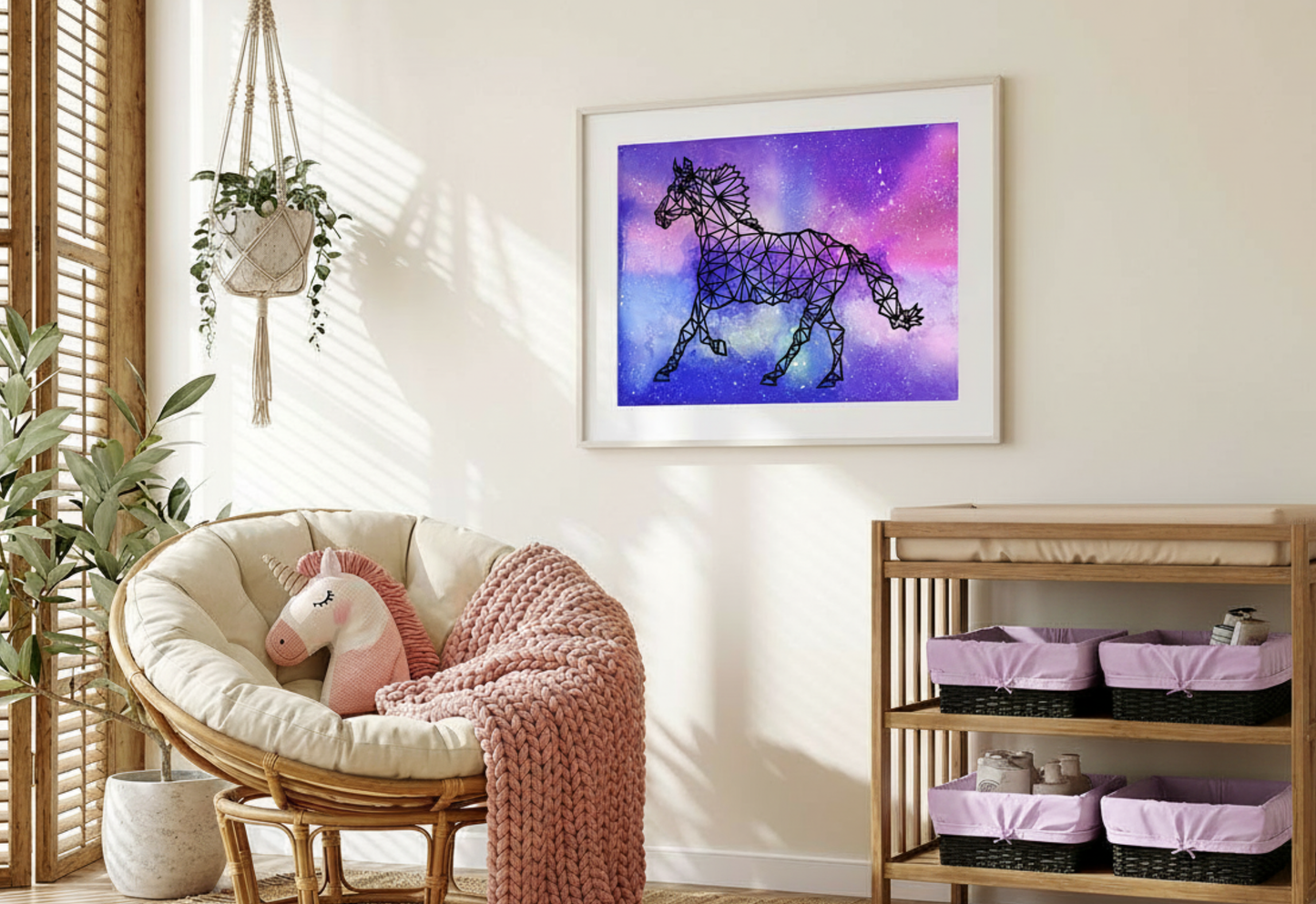 Geometric unicorn nursery art | Galaxy animal print | Kids wall decor