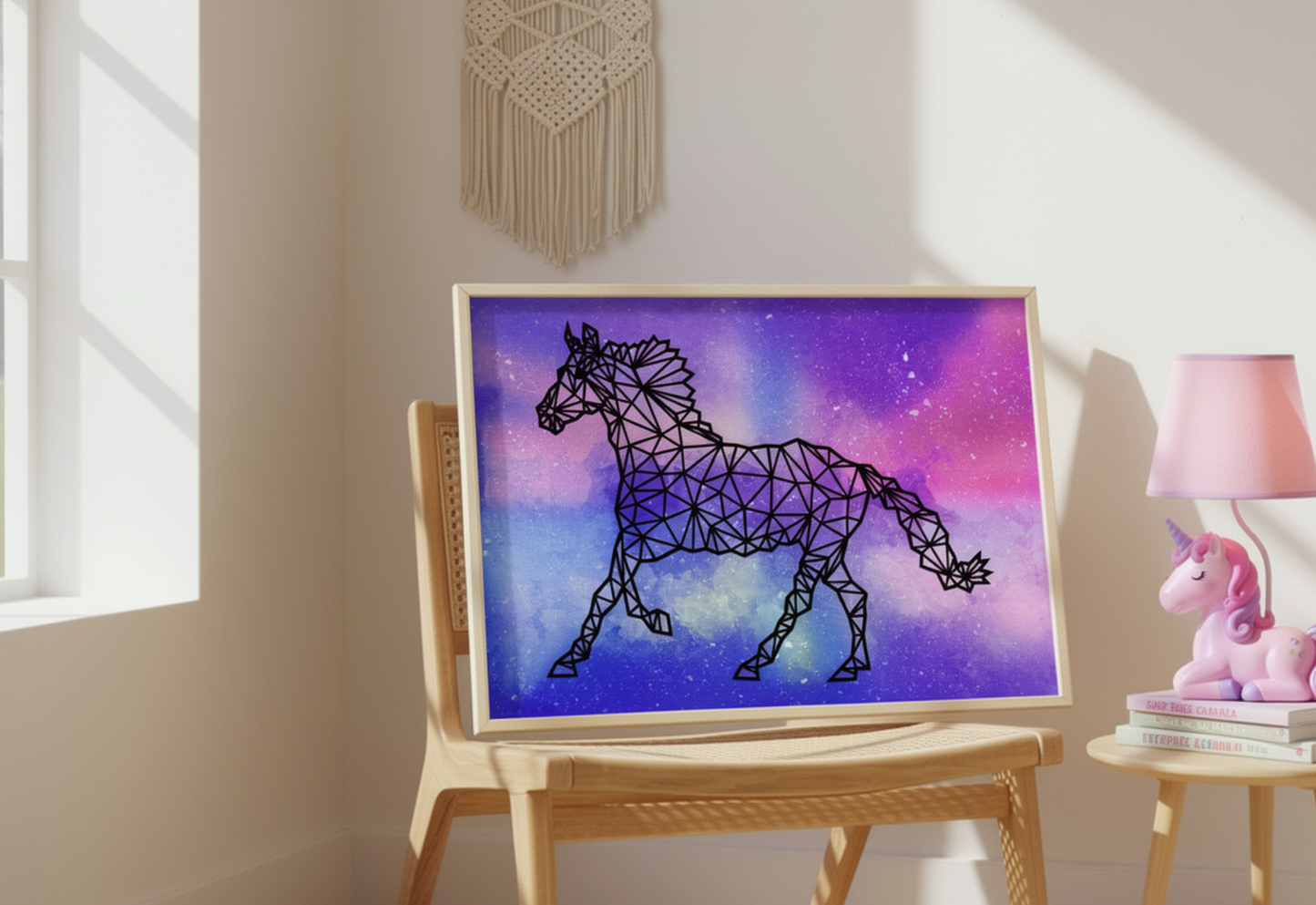 Geometric unicorn nursery art | Galaxy animal print | Kids wall decor