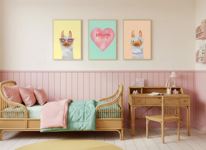 Llama Nursery Wall Art | Follow Your Heart | Girls Room Decor | Set Of 3