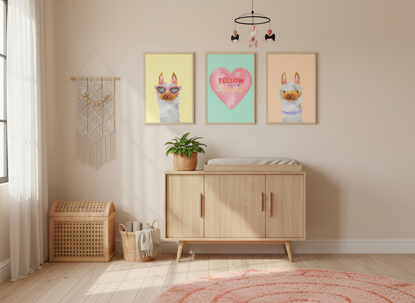 Llama Nursery Wall Art | Follow Your Heart | Girls Room Decor | Set Of 3