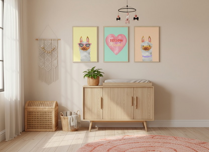 Llama Nursery Wall Art | Follow Your Heart | Girls Room Decor | Set Of 3