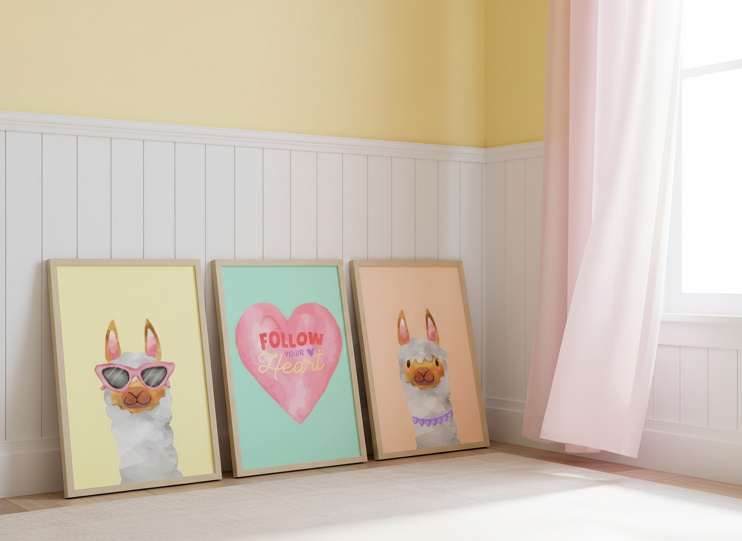Llama Nursery Wall Art | Follow Your Heart | Girls Room Decor | Set Of 3